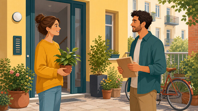 Alman apartman girişinde nazikçe tanışan iki komşu